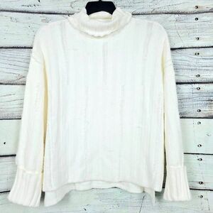 Gilli Ivory Ribbed Turtleneck Sweater Small Soft Knit
